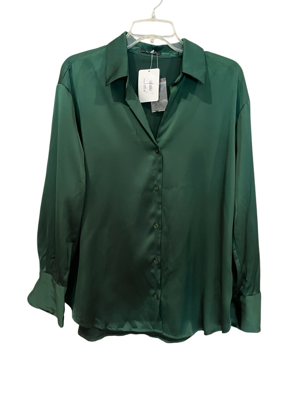 The Workshop new with tags Deep Green Satin silky Button-Down Shirt size large